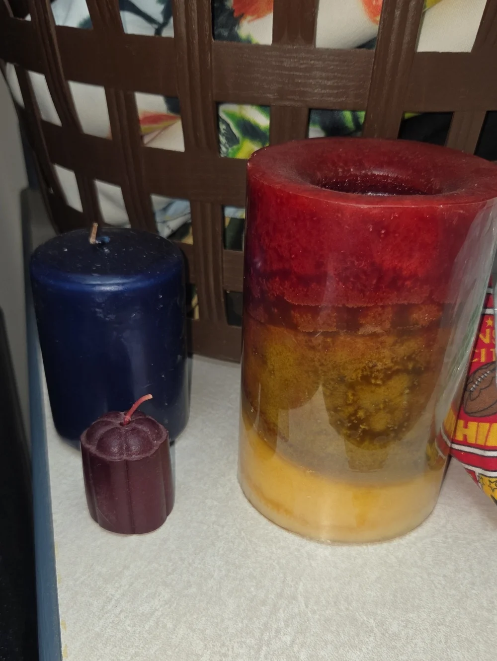 Multicolor Layered Pillar Candle - Red, Gold, Cream 3 Candles